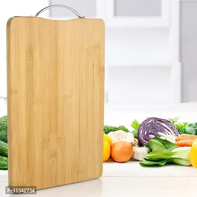 MobFest? Non-Porous BPA Free Durable Reversible Wooden Chopping Board with Steel Handle for Cutting Slicing Chopping Fruits Vegetables Meat, Large Size (366*26 cm)-thumb0