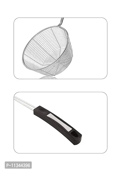 MobFest? Deep Frying Stainless Steel Wire Strainer for Home Kitchen Use, Snack, Pakora, Poori- Jhara | Jhalni | Charni Bhajiya Noodles Vegetables Skimmer with Heat Resistant Handle, 15 Inch-thumb3