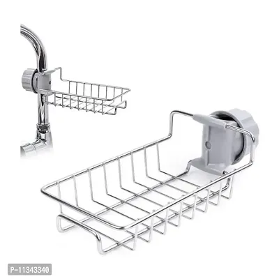 MobFest? Rustproof Stainless Steel Kitchen Sink Caddy Storage Organizer Drainer Caddy for Dishwashing Soap Sponge Shampoo Holder Faucet Storage Rack, Set of 1