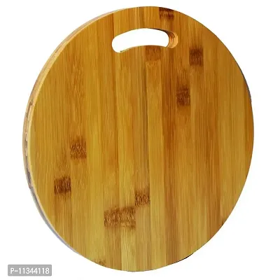 MobFest? Round Shape Natural Wooden Chopping Board, Anti-Skid Reversible Chopping Board with Inbuilt Handle for Kitchen Meat, Vegetables, Cheese and Fruits, 34cm Size