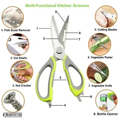 MobFest? 7 in 1 Multi-Purpose Kitchen Scissor for Cutting Meats, Herbs, Vegetables & Sea Food | Multifunctional Scissors with Magnetic Holder, Slicer, Peeler, Nut Cracker & Bottle Opener, 1 Piece-thumb2