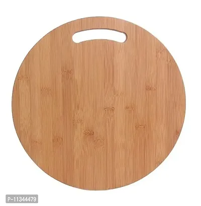 MobFest? Round Thick Reversible Wooden Chopping Board | BPA Free Fruit Vegetable Cutting Board | Natural Bamboo Large Round Cutting Board with Handle | Size - 34 cm