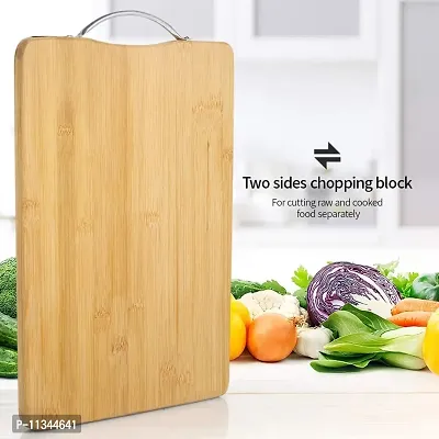 MobFest? Durable Non-Porous Reversible Wooden with Steel Handle Wooden Chopping, Cutting, Slicing Kitchen Board for Vegetables Fruits Meat, Beige (34*24 cm)-thumb3