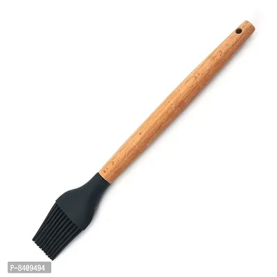 Pastry Brush with Wood Handle Special for Cake Mixer, Grilling, Tandoor, Silicone Flat Pastry Brush-thumb0