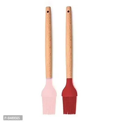 (Combo of 2) Large Silicone Pastry Brush with Wood Handle Special for Cake Mixer, Grilling, Tandoor, Cooking, Baking, Glazing, BBQ, Oil Brush for Cooking Silicone Flat Pastry Brush