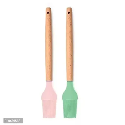 (Combo of 2) Large Silicone Pastry Brush with Wood Handle Special for Cake Mixer, Grilling, Tandoor, Cooking, Baking, Glazing, BBQ, Oil Brush for Cooking Silicone Flat Pastry Brush