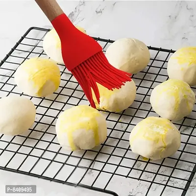Large Silicone Flexible Heat Resistant Basting Brush with Wood Handle for Cooking, Baking, for Non Stick Cookware Silicone Flat Pastry Brush-thumb2
