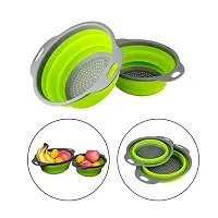 MobFest Silicone Folding Round Food Strainer Bowl for Kitchen, Collapsible Colander, Fruits Vegetables Washing Basket Pack of 2, Random Color-thumb3