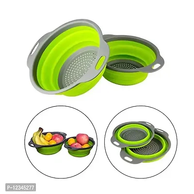 MobFest Silicone Folding Round Food Strainer Bowl for Kitchen, Collapsible Colander, Fruits Vegetables Washing Basket Pack of 2, Random Color-thumb4