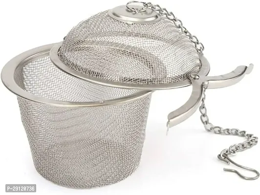 KitchenFest Stainless Steel Tea Infuser Filter for Green Tea Loose Leaf Tea with Chain and Hook | Rust-Free Locking Infuser Basket (Pack of 1)-thumb0