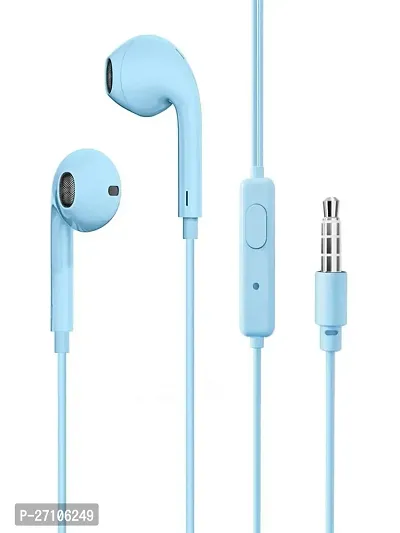 Stylish Blue Headphones Wired - 3.5 MM Single Pin With Microphone In-ear Headset-thumb0