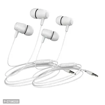 Stylish White Headphones Wired - 3.5 MM Single Pin With Microphone In-ear Headset-thumb0