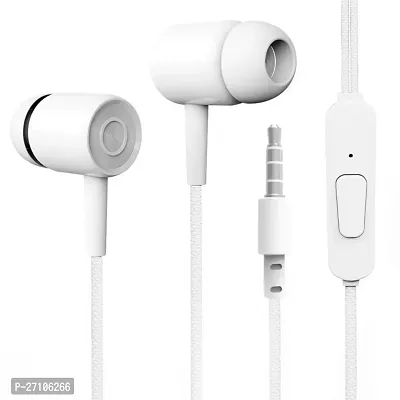 Stylish White Headphones Wired - 3.5 MM Single Pin With Microphone In-ear Headset-thumb0