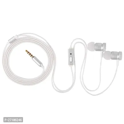 Stylish White Headphones Wired - 3.5 MM Single Pin With Microphone In-ear Headset-thumb0