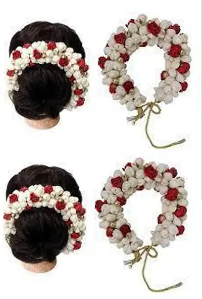 Beautiful Flower Hair Gajra For Hair Bun For Women And Girls- Pack Of 2