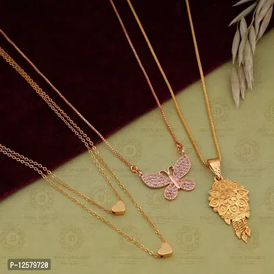 Gold Tradition Trending Gold Plated Combo Pack Of 3 Necklaces Pendant Chain With Beautiful Look For Women and Girls