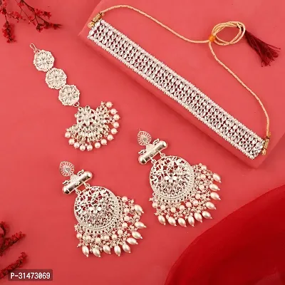 Combo Of 1 Choker Set With Earrings And Maang Tikka Set For Women-thumb0