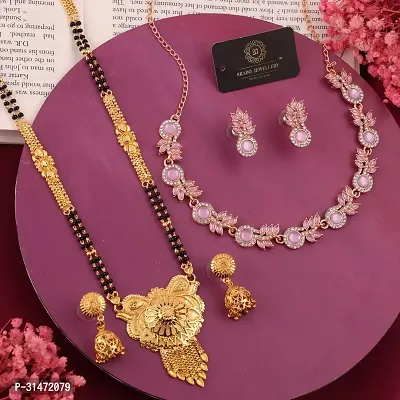 Beautiful Brass Necklace Set And Mangalsutra With Earring Pack Of 2-thumb0