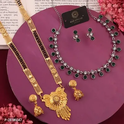 Beautiful Brass Necklace Set And Mangalsutra With Earring Pack Of 2-thumb0