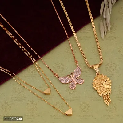 Gold Tradition Trending Gold Plated Combo Pack Of 3 Necklaces Pendant Chain With Beautiful Look For Women and Girls