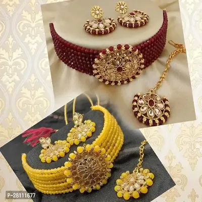 Elegant Brass Diamond Jewellery Set For Women- Pack Of 2-thumb0