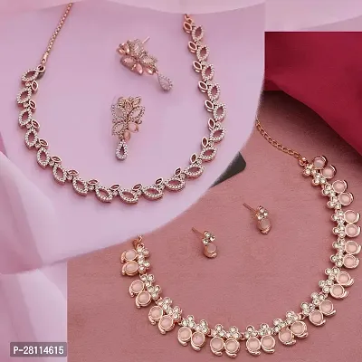 Stylish Brass American Diamond Jewellery Set For Women Combo Pack Of 2-thumb0