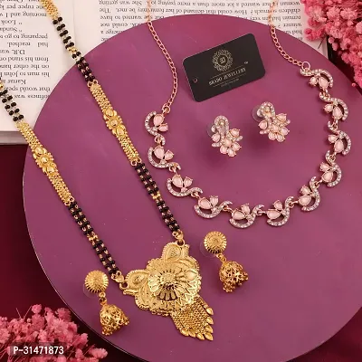 Beautiful Brass Necklace Set And Mangalsutra With Earring Pack Of 2-thumb0