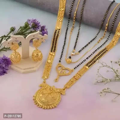 Designer Golden Alloy Combo Of 4 Mangalsutras With 1 Pair Earrings Jewellery Set For Women-thumb0