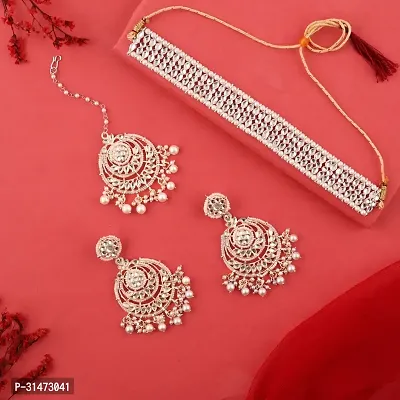 Combo Of 1 Choker Set With Earrings And Maang Tikka Set For Women-thumb0