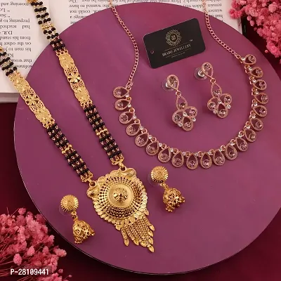 Beautiful Multicoloured Necklace Set And Mangalsutra With Earring Pack of 2-thumb0