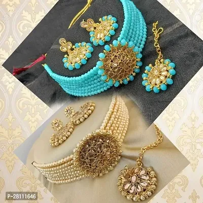 Elegant Brass Diamond Jewellery Set For Women- Pack Of 2-thumb0