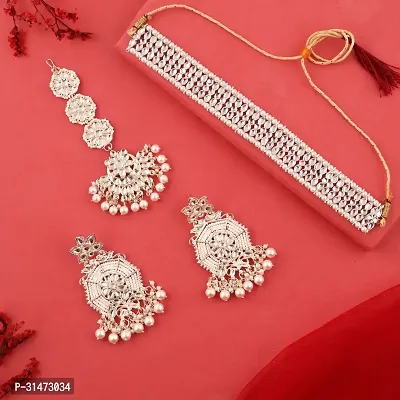 Combo Of 1 Choker Set With Earrings And Maang Tikka Set For Women-thumb0