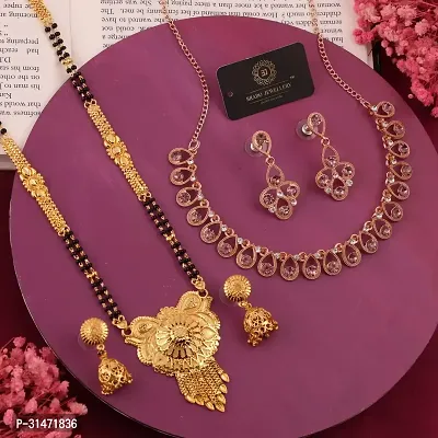 Beautiful Brass Necklace Set And Mangalsutra With Earring Pack Of 2-thumb0