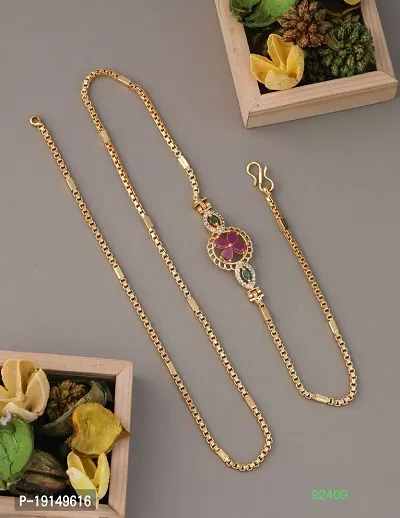 American Diamond Copper Gold Plated 24 Inch Mugappu Mop chain For Women