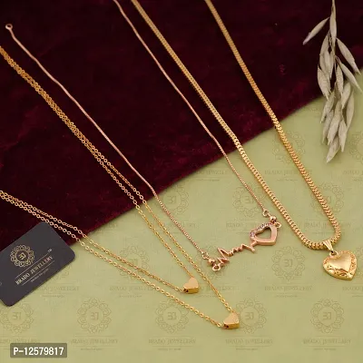 Gold Tradition Trending Gold Plated Combo Pack Of 3 Necklaces Pendant Chain With Beautiful Look For Women and Girls