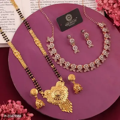 Beautiful Brass Necklace Set And Mangalsutra With Earring Pack Of 2-thumb0