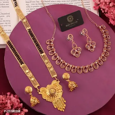 Beautiful Brass Necklace Set And Mangalsutra With Earring Pack Of 2-thumb0