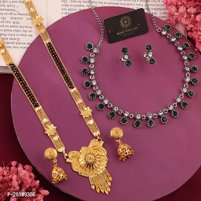 Beautiful Brass Necklace Set And Mangalsutra With Earring Pack Of 2-thumb0