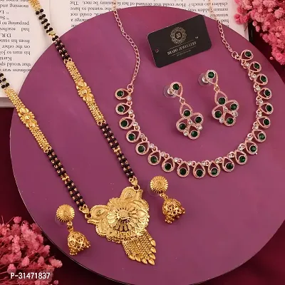 Beautiful Brass Necklace Set And Mangalsutra With Earring Pack Of 2