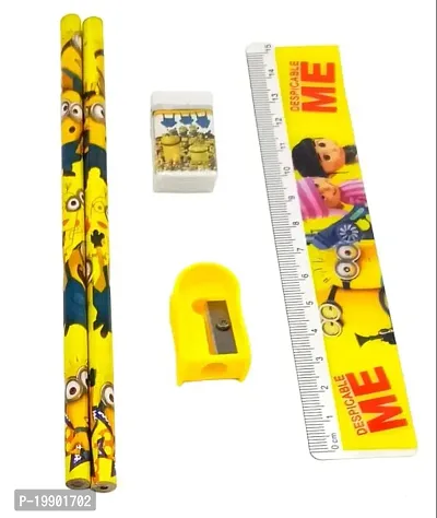 Mini Stationery Small Gift Sets for Kids Mix Design Stationery Set Box Include 2 Pencils, 1 Eraser, 1 Sharpener and 1 Ruler Pack Return Gift Sets for Kids Multicolor - Set of 4-thumb5