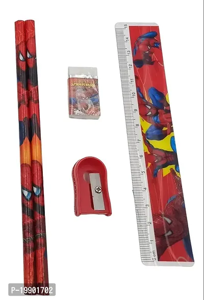 Mini Stationery Small Gift Sets for Kids Mix Design Stationery Set Box Include 2 Pencils, 1 Eraser, 1 Sharpener and 1 Ruler Pack Return Gift Sets for Kids Multicolor - Set of 4-thumb4