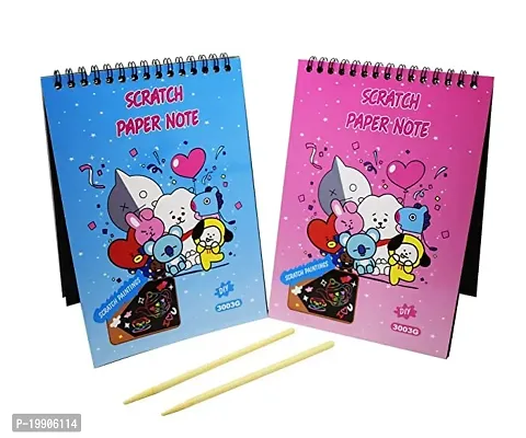 BTS Scratch Book Scratch Notebook BT21 Scratch Books for kids with Wooden Stylus Birthday Return Gift for All Age Group - Set of 2