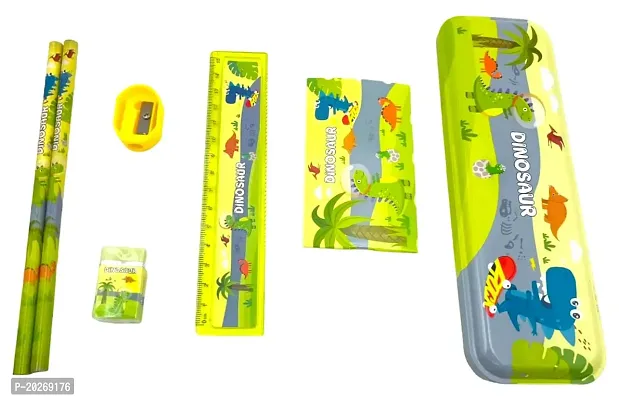 Dinosaur Stationery Set for Boys Girls Kids School Supplies 1Pencil Box/2Pencil/1 Scale/1Sharpner/1Eraser/1DrawingBook for Birthday Return Gift-thumb3