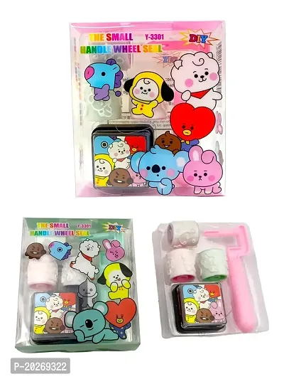 BT21 Rolling Stamp for Kids Boys  Girls/Handle Wheel Roller Stamp with inkpad Diary DIY Stamp Set Creative for DIY Scrapbooking Card Making Kids Return Gift - Pack of 2 Set-thumb0