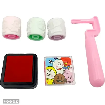 BT21 Rolling Stamp for Kids Boys  Girls/Handle Wheel Roller Stamp with inkpad Diary DIY Stamp Set Creative for DIY Scrapbooking Card Making Kids Return Gift - Pack of 2 Set-thumb3