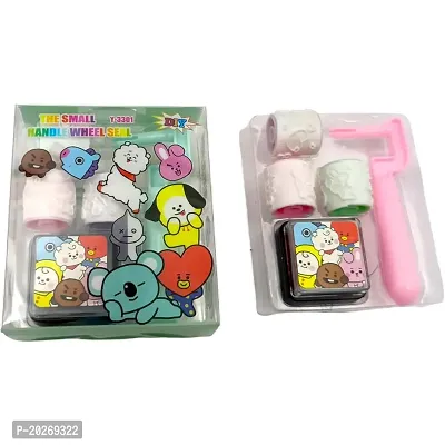BT21 Rolling Stamp for Kids Boys  Girls/Handle Wheel Roller Stamp with inkpad Diary DIY Stamp Set Creative for DIY Scrapbooking Card Making Kids Return Gift - Pack of 2 Set-thumb4