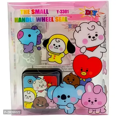BT21 Rolling Stamp for Kids Boys  Girls/Handle Wheel Roller Stamp with inkpad Diary DIY Stamp Set Creative for DIY Scrapbooking Card Making Kids Return Gift - Pack of 2 Set-thumb5