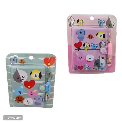 HARBAN MART BT21 Printed Mini Pocket Button Diary with Small Pen for Kids Birthday Gift | Return Gift| Pack of 2
