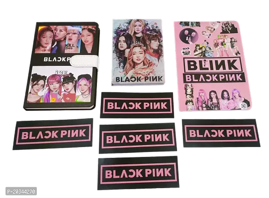 HARBAN MART Black Pink Mini Diary Black Pink Slim Notebook Black Pink Magnet Diary Blakc Pink Sticker Set Combo for Birthday Return Gifts for Girls-thumb0