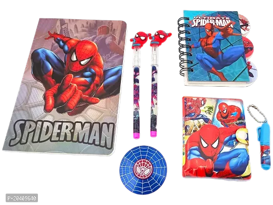 HARBAN MART Slim Notebook + Small Diary with Pen + Spiral Mini Diary + 2 Pencil + Spinner for Kids Birthday Return Gif Combo Sethellip;